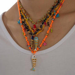 COLORFUL ENAMEL FISH ROPE NECKLACE FOR VACATION_CWMM8812