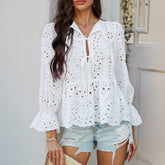 Solid Color Hollow Leisure Loose Lace-Up Cardigan