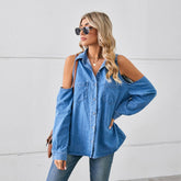 Washed Off-The-Shoulder Long-Sleeved Shirt