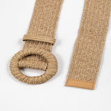 POPULAR ELASTIC ROUND BUCKLE STRAW BELT_CWABE0441