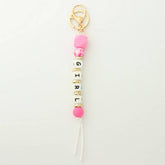 SILICONE BEAD KEYCHAIN WITH LETTER AND WOODEN DISC_CWAB5104