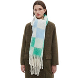 TASSEL CIRCLE YARN CHECKERED SCARF FOR FALL WINTER_CWASC1280