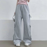 Stylish Lace-Up High-Waisted Baggy Wide-Leg Pants