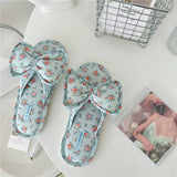 LIGHT BLUE FLORAL BOW KNOT THICK SOLED HOME SHOES_CWMM2970
