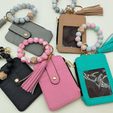 SILICONE BRACELET LEATHER WALLET TASSEL KEYCHAIN_CWAJE0659