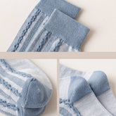 Women Blue Striped Plaid Socks_Cwms0667