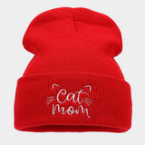 CAT MOM EMBROIDERY SIMPLE PILE HAT KNITTED HAT_CWAH2069