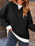 Contrast color splicing round neck sweater