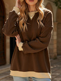 Contrast color splicing round neck sweater