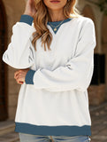 Contrast color splicing round neck sweater