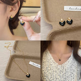 Valentines Day Black Heart Pendant Earrings