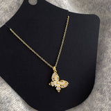 Womens Gold Diamond Butterfly Clavicle Necklace