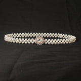 PEARL WOVEN ELASTIC BELT RHINESTONE ALLOY BUCKLES_CWABE0395