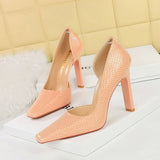 RETRO SQUARE TOE SNAKE PRINT PATENT LEATHER PUMPS_CWSHH0100