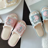 SWEET RUFFLED BREATHABLE LINEN SLIPPERS FOR WOMEN_CWMM2955