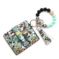 Western Bull Card Wallet With Beaded Keychain_Cwab4948