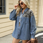 Washed Leopard Print Matching Denim Shirt
