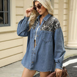 Washed Leopard Print Matching Denim Shirt