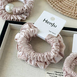 Pink Satin Bead Scrunchie Soft Hair Tie_Cwaha07599