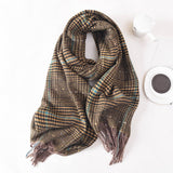 Women Color Matching Plaid Tassel Warm Scarf