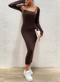 Solid Color Halter Dress Long Sleeve Top