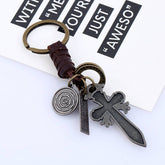 Vintage Braided Cross Leather Keychain_Cwmm4769
