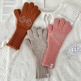 RHINESTONE BOW TOUCH SCREEN FIVE FINGER GLOVES_CWAG0141