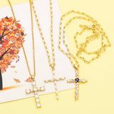 GOLDEN ZIRCON CROSS PENDANT NECKLACE_CWAJE0905