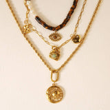 NEW 18K STEEL SUNFLOWER EVIL EYE NECKLACE_CWMM8866