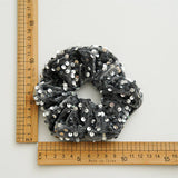 Black Sequin Hair Scrunchie Shiny Ponytail Holder_Cwaha07539