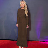 Stylish Slim Dress With Crew Neck And Long Sleeves