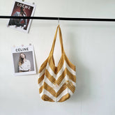 Cuab00635_2025 Large Striped Knit Woven Tote Shoulder Bag