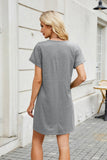 Solid Color V-Neck Short-Sleeved Casual Dress