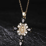 Zirconia Pendan Virgin Mary Cross Necklace_Cwmm5867