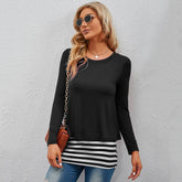 Two Fake Crew-Neck Stretch Striped T-Shirt