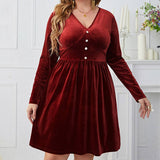 DEEP RED V NECK SLIM FIT HIGH WAIST DRESS_CWDSD8476