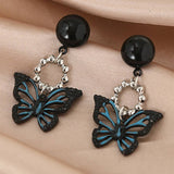 BUTTERFLY PAINTING OIL BLACK HOLLOW EARRINGS_CWAJE2448