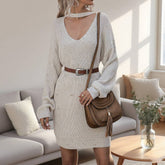 V-Neck Hung Mid-Length Knitted Dress