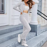 Zip-Up Cardigan Wide-Leg Pants Two-Piece Set