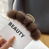 TEMPERAMENT REAL MINK FUR PLUSH BALL HAIRPIN_CWAHA3324