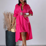 LAPEL SOLID COLOR FASHIONABLE LOOSE CASUAL DRESS_CWDSD6143