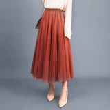 HIGH WAIST TULLE A LINE PLEATED MIDI SKIRT_CWBMS0378