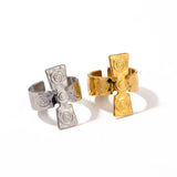 STAINLESS STEEL GOLD CROSS OPEN RING_CWAJE1227