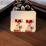 CHRISTMAS ELK BELL BOW ASYMMETRICAL EARRINGS_CWAJE1831