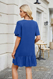 Solid Color Crew Neck Short Sleeve Pleated Dress
