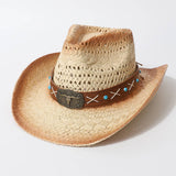 Vintage Hollow Out Straw Cowboy Beach Hat_Cwah3656