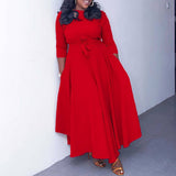 FASHIONABLE AND ELEGANT LACE UP PLUS SIZE DRESS_CWDMD3654