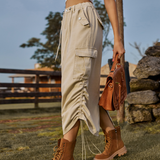 Womens Cargo Midi Skirdrawstring Elastic Waist_Cwjsk0218