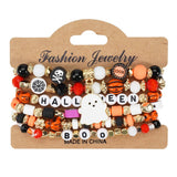 Cwaje05679_Halloween Boo Beaded Elastic Bracelet Set 6Pcs