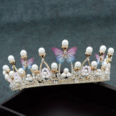 COLORFUL BUTTERFLY PEARL TIARA BRIDAL CROWN_CWMM2019
